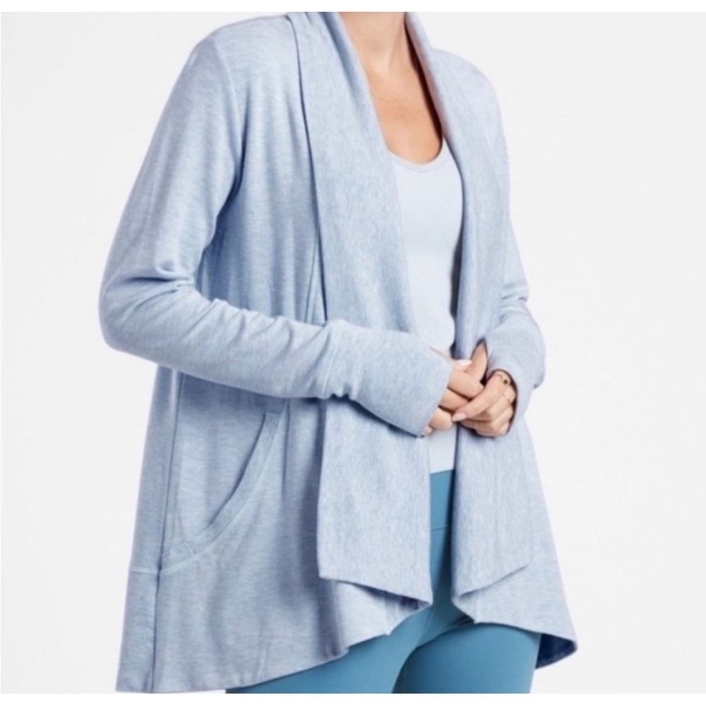 Athleta M Powder Blue Pranayama Restore Rib Cardigan Cozy Wrap‎ Stretch RV $89
